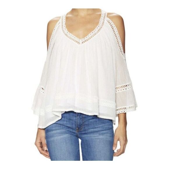 Rebecca Minkoff Tops - Rebecca Minkoff Women's Deneuve Cold-Shoulder Woven Crochet Top Size‎ XS White